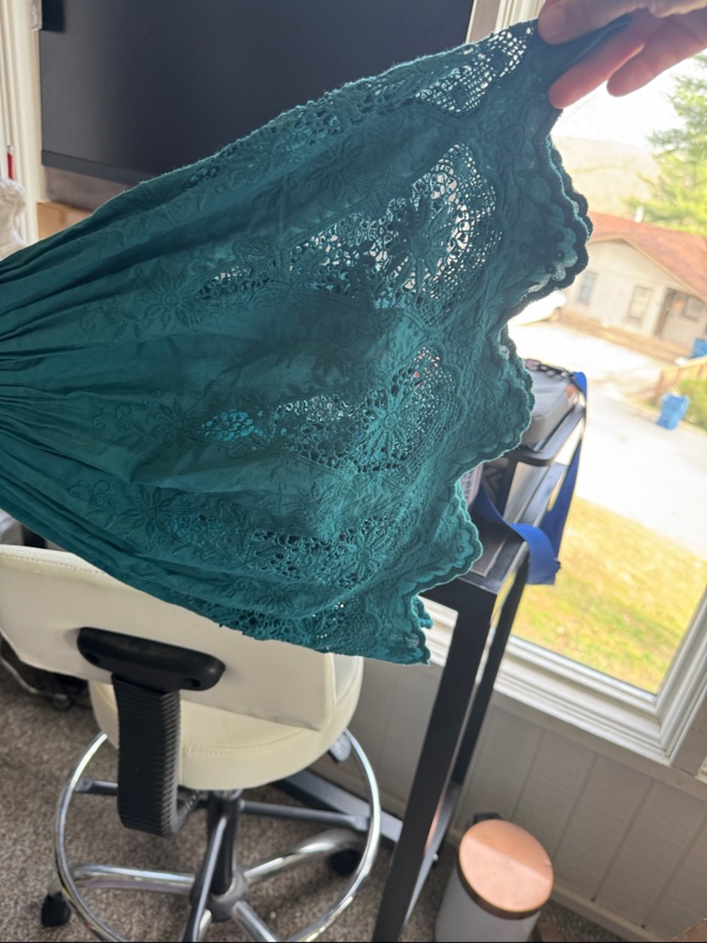 Free People Teal Crochet Lace Boho Top - Picture 6 of 8